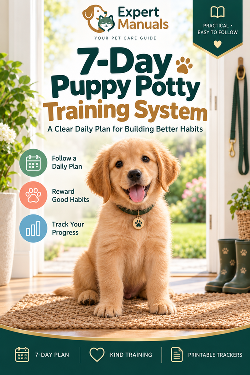 Expert Manuals — 7-Day Puppy Potty Training System cover featuring a golden retriever puppy